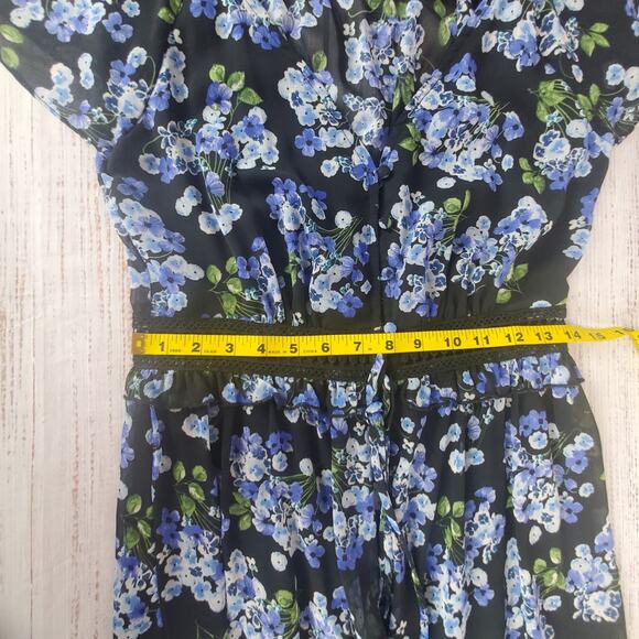 Disney Princess Mulan Cosplay Maxi Dress Blue Floral Ruffle Tier Crochet Flowy M - Picture 13 of 15
